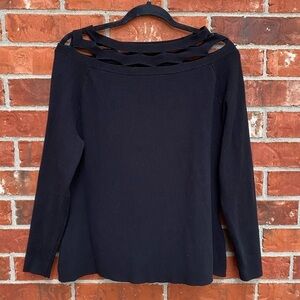 Lane Bryant 14/16 Black Cutout Bost Neck Knot Blouse